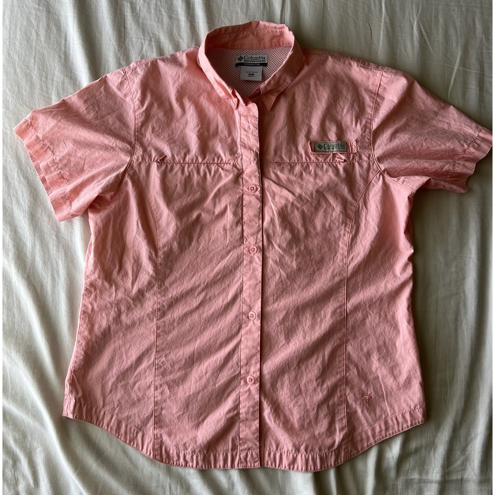 Columbia PFG Womens Pink Fishing Shirt Button Up Vented Short Sleeve Cotton M